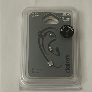 Claire's Titanium Ear Piercing Set - Silver and White color cubic zirconia NEW